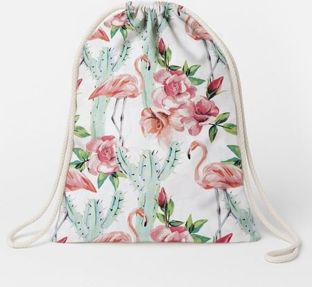 Szycie Z Pasją Plecak Worek Bawełniany Dla Dzieci 35X45 Flamingi Kwiaty I Kaktusy