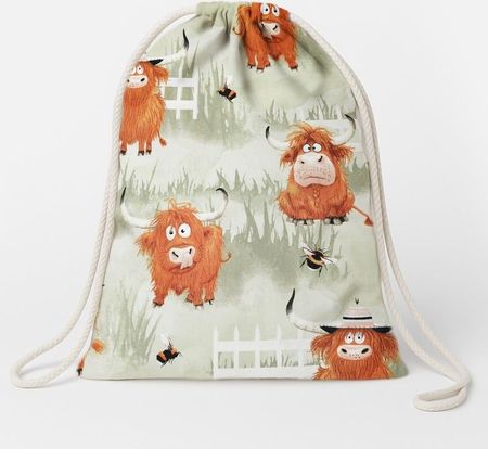 Szycie Z Pasją Plecak Worek Bawełniany Dla Dzieci 35X45 Zabawne Szkockie Krowy