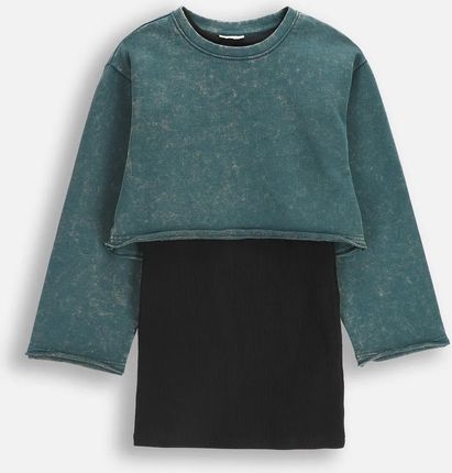 Sukienka dzianinowa 2w1 zielona prążkowana z bluzą