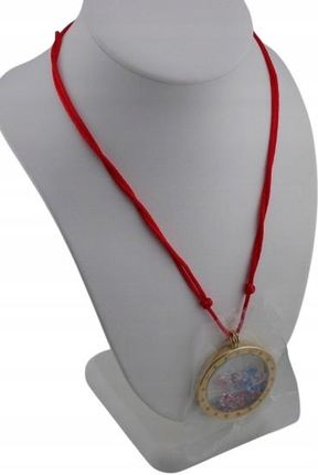 Blueberry Naszyjnik Czerwony Sznurek I Złota Duża Zawieszka Stal Szlachetna