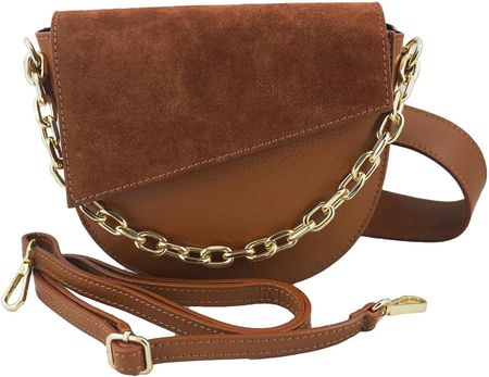 Torebka skórzana z ozdobnym łańcuszkiem - Brązowa jasna