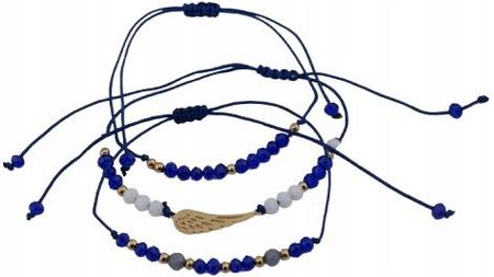 Stainless Steel Bransoletka Niebieski Sznurek 3Szt. Złote Skrzydło Stal Chirurgiczna 316L