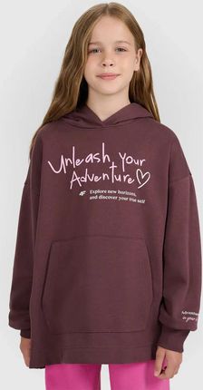 Dziewczęca bluza nierozpinana z kapturem 4F 4FJRAW25TSWSF2429 - brązowa