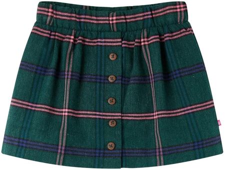 Spódniczka dziecięca w kratę z guzikami, 100% bawełna, ciemnozielona, rozmiar 116