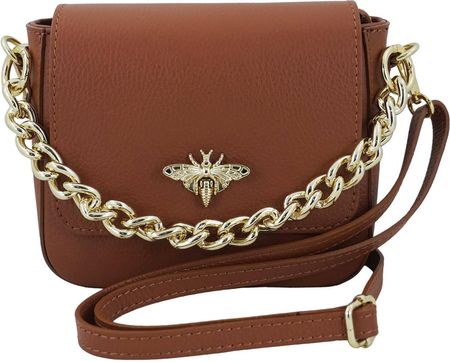 Modna torebka skórzana ze złotym łańcuszkiem - Brązowa jasna