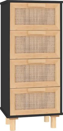 Gravora Komoda Z 4 Szufladami I Ratanowymi Drzwiczkami Czarna 40x30x90cm (G07117846)