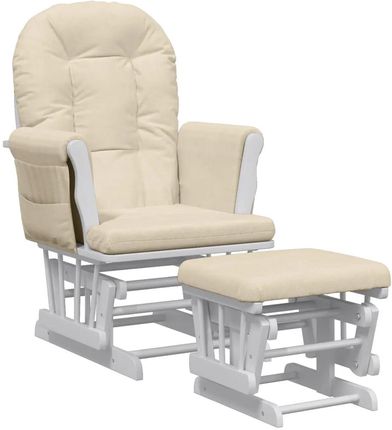 Gravora Fotel Bujany do Karmienia z Podnóżkiem Lite Drewno Kauczukowe Kremowy/Biały 70x72x107cm (G08214592)