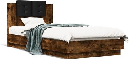 Gravora Łóżko z zagłówkiem w kolorze przydymionego dębu i czarnej poduszki 204,5x93x84cm (G08250959)