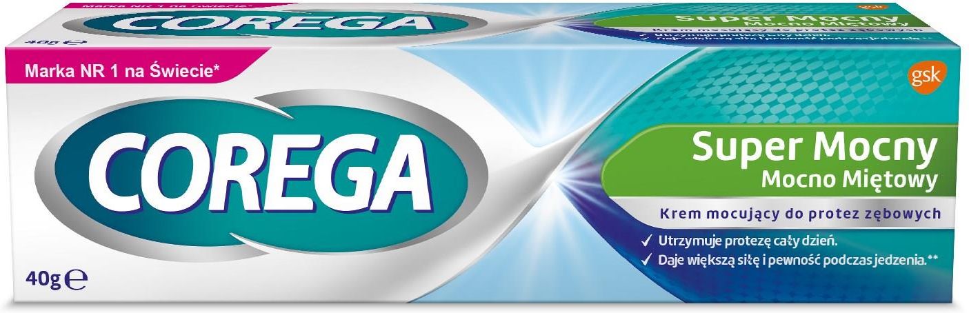 Corega Super Mocny Mocno Miętowy Krem mocujący do protez zębowych 40g - zdjęcie 6 Corega Super Mocny Mocno Miętowy Krem mocujący do protez zębowych 40g