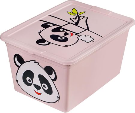 Edanti Pojemnik Plastikowy Na Zabawki Z Pokrywą 30l Zamykany Do Pokoju Dzieci Panda Różowy