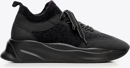 Damskie sneakersy z ekoskóry i sztucznego futerka czarne