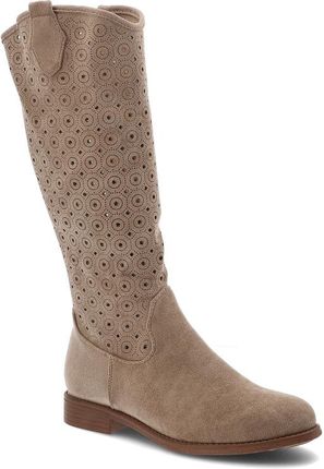 Beżowe Kozaki S.Barski Ażurowe Obuwie Damskie