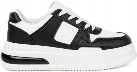 Stylowe czarno białe sneakersy z grubą podeszwą 37