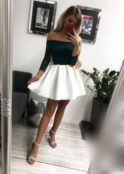 Sukienka krótka Śnieżka kolor butelkowa zieleń z białym