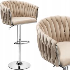 Zdjęcie Ehokery Krzesło Hoker Barowy Welurowy Obrotowy Tapicerowany Plecione Oparcie Beżowy (069693MG) - Nowe Miasto nad Pilicą