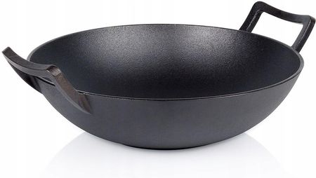 Wok Żeliwny Patelnia Głęboka do Smażenia Duszenia Dań Azjatyckich 36 cm