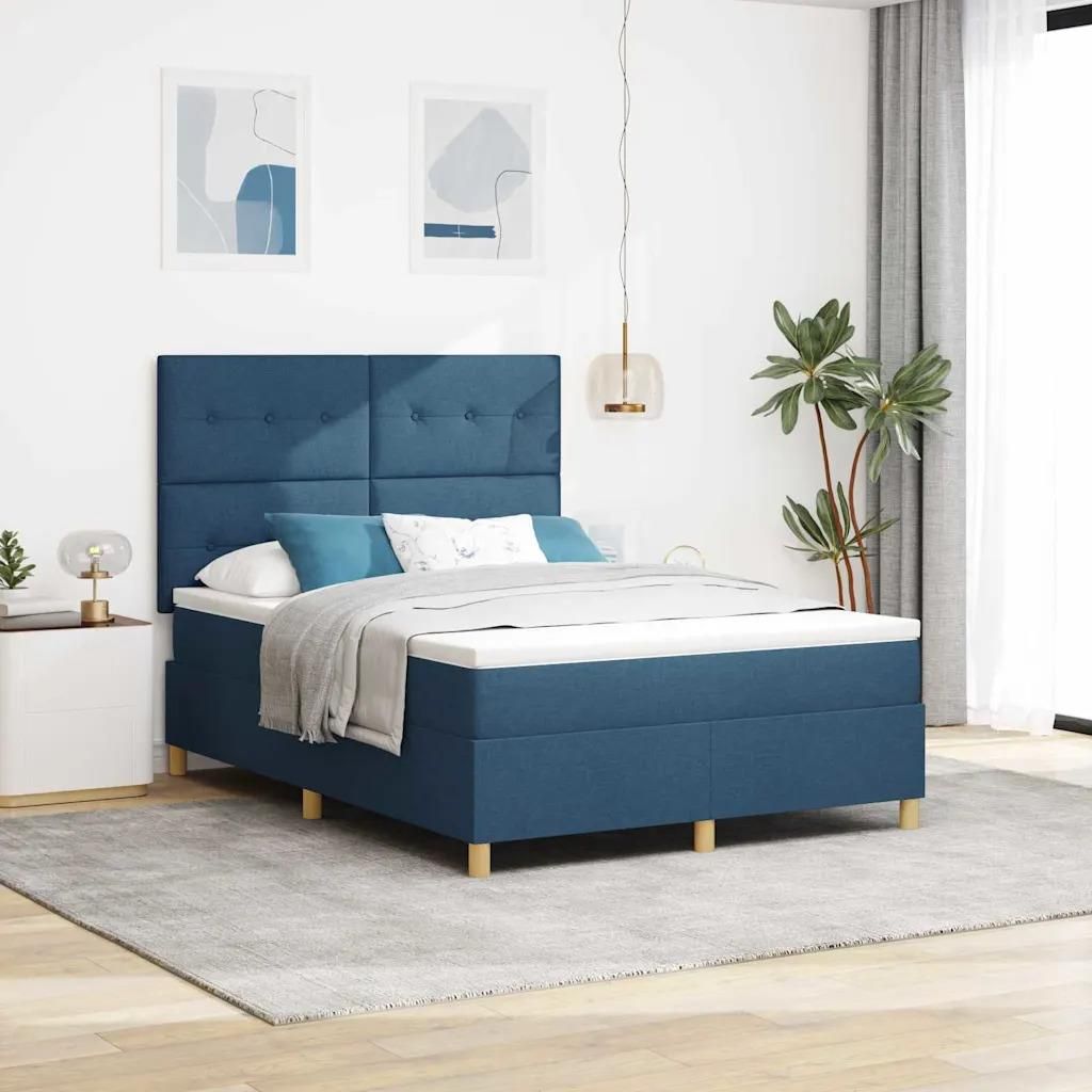 Gravora Łóżko Box Spring 140x200 cm niebieskie z geometrycznym wzorem ...