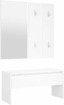 Gravora Zestaw Mebli do Przedpokoju: Ławka Lustro Wieszak Biały 80x30,5x40cm (G06229033)