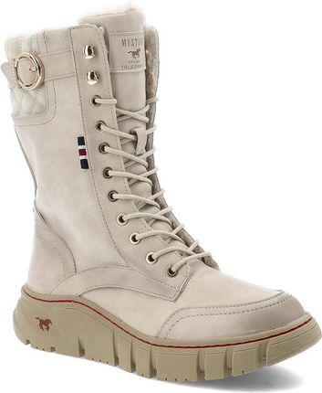 Beżowe Botki Mustang Ocieplane Obuwie Damskie