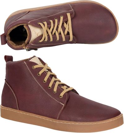 Buty damskie zimowe barefoot skórzane Z-B04 bordowe