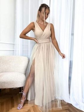 Suknia długa Viktoria kolor beżowo złoty