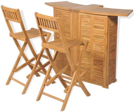 Gravora Składany Zestaw Barowy Z Drewna Tekowego Brązowy Stolik 155X53X105cm Krzesła 39,5X61X114cm (G0946576)