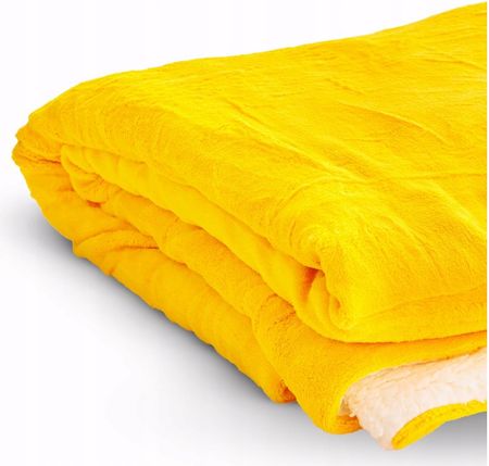 Koc Dwustronny Sherpa 160x200cm Miękki Ciepły Narzuta na Kanapę Łóżko Żółty
