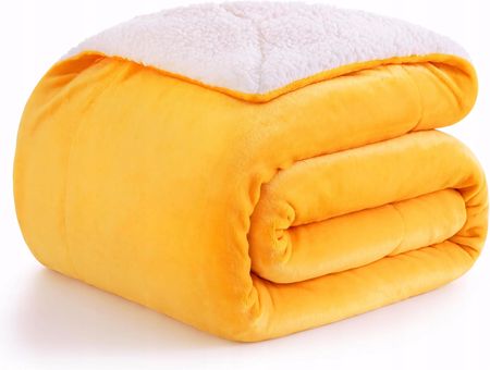 Koc Dwustronny Sherpa 130x160cm Narzuta na Łóżko Kanapę Miękki GRUBY Żółty