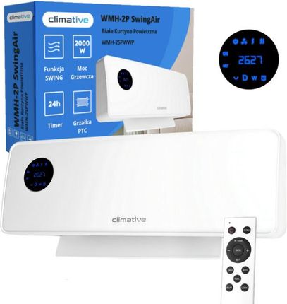 Kurtyna Powietrzna Climative WMH-2P SwingAir 2000W Ggrzejnik Elektryczny PTC Biała Farelka Mocna 2kW SWING Pilot Timer 24h