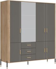 Zdjęcie Liveo Szafa Uchylna Dante Dt17 7D3S Dąb Cremona Torro Szary Mat Z Lustrem Złoty Uchwyt - Dobra