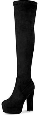 [AC] Allegra K Damskie buty na platformie blokowe za kolano, Czarny, 37.5 EU