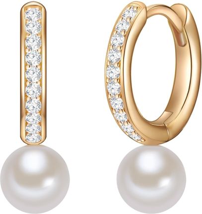 Valero Pearls Srebrne kolczyki kreole srebro wysokiej próby Cyrkonia Perła hodowlana słodkowodna żółte złoto Kolczyki koła 1 ct Damski