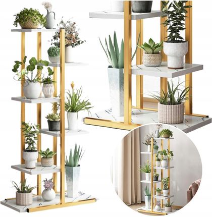 Rrr3 Stojak Na Kwiaty Złoty Metalowy Regał Marmurek Duży Kwietnik