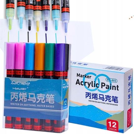 Markery Akrylowe Zestaw 12Szt. Pisaki Flamastry Mazaki Wodoodporne Z Farbą