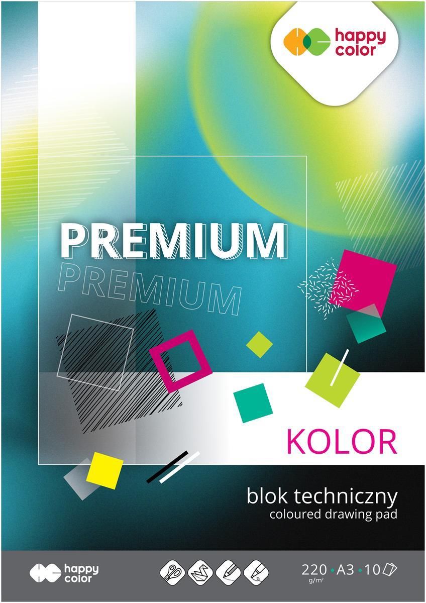 Zdjęcie Blok techniczny premium kolorowy A3, 220g/m2, 10 arkuszy, Happy Color - Łęczyca