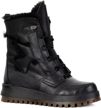 Czarne botki śniegowce pollonus 1775 skórzane ocieplone naturalna wełną