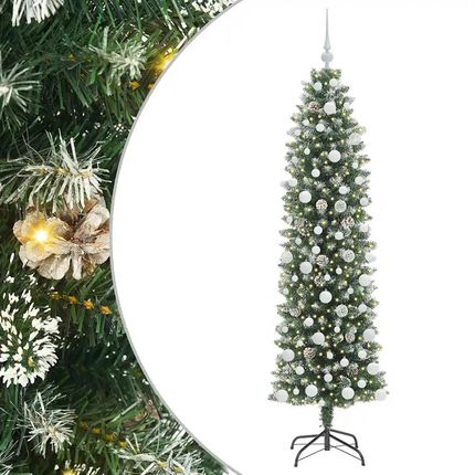 vidaXL Sztuczne Smukłe Drzewo Bożonarodzeniowe Zielono-biały 180cm