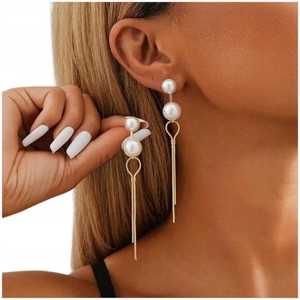 Kolczyki Sztyfty Kolor: Złote Perły Perełki Wiszące Retro 90mm (KOL_3903X1)