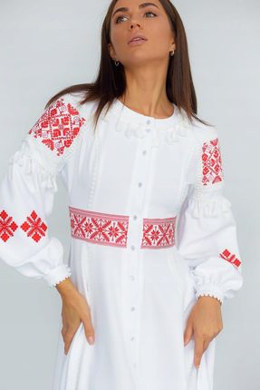 Ekskluzywna suknia ludowa Słowiańska w kolorze białym czerwony haft r.S (slim size)