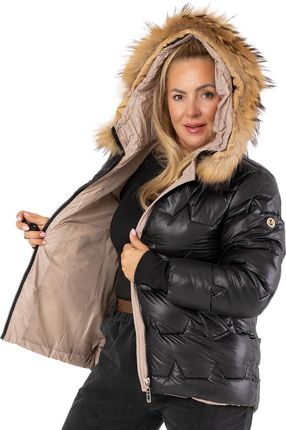 Pikowana kurtka zimowa z kapturem ozdobionym futerkiem ARIA PUFF PLUS SIZE