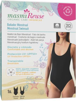 Cotton High Tech Masmi Reuse Menstruacyjny Jednoczęściowy Kostium Kąpielowy Upf 50+ Czarny Rozmiar M