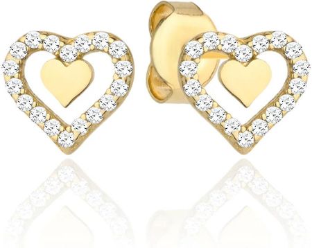 Biżuteria Gabor Złote kolczyki serduszko w sercu z cyrkoniami na sztyfcie 585 (G492548)