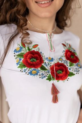 Koszulka Folkowa Damska Bawełniana Piękny Haft Kwiatowy R.M