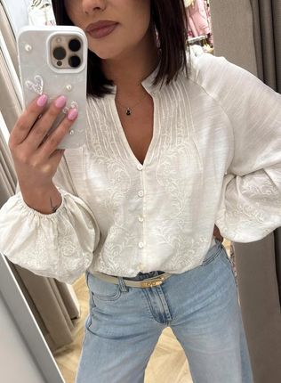 Bluzka Beżowa W Stylu Boho Haftowana R.L (Biust 116 Cm)