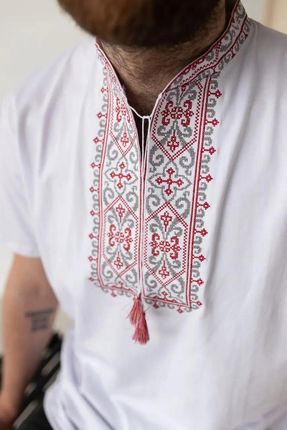 Męska Koszulka Polo Haftowana Folk M Biała