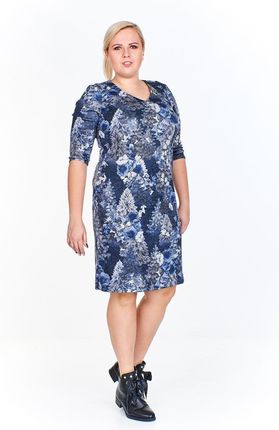 Sukienki Sukienka Sukienie FSU893 GRANATOWY chabrowe kwiaty