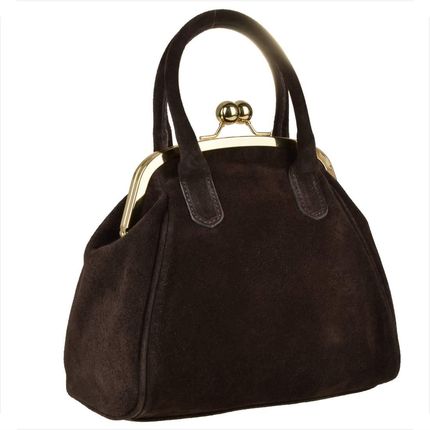 Damska torebka brąz czekolada skóra naturalna zamszowa zatrzask retro