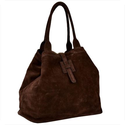 Torba shopper czekolada pojemnaskóra naturalna zamszowa XL