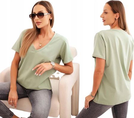 Ciemno miętowa bluzka damska basic z dekoltem V