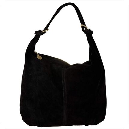 Włoska torebka worek skóra naturalna zamszowa shopper czarna